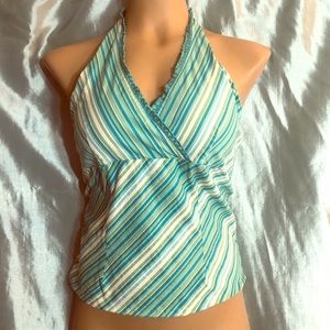 Stretchy plunge halter with hidden back zip, L